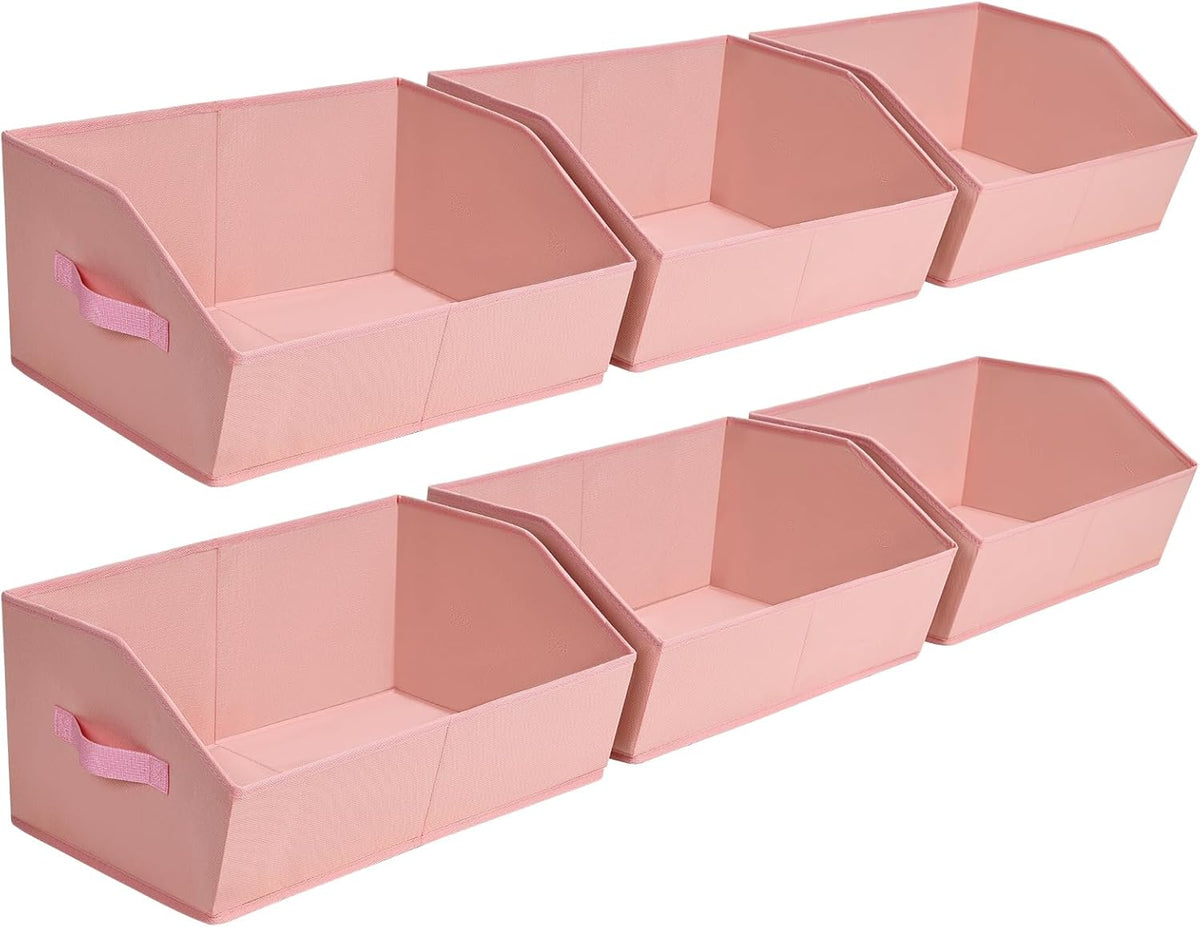Homsorout Closet Organizers Bins 6 Packs - Large Closet Shelf Organizer with Handles, Fabric Trapezoid Storage Bins, Collapsible Storage Cubes for Clothes, Towels, Light Gray