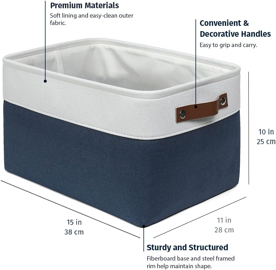 OrganiHaus 12x8in Canvas Storage Baskets 3 Pack | SMALL Fabric Bins for Shelves | Pantry & Bathroom Organizer | Beige/Off-White