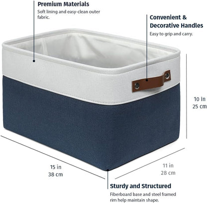 OrganiHaus 12x8in Canvas Storage Baskets 3 Pack | SMALL Fabric Bins for Shelves | Pantry & Bathroom Organizer | Beige/Off-White