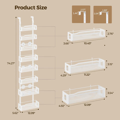 Delamu 8 Tier Over the Door Pantry Organizer, 2in1 Hanging or Wall Mount Spice Rack Seasoning, Adjustable Heavy-Duty Narrow Pantry Door Organizer and Storage for Kitchen Cabinet and Bathroom,12" White