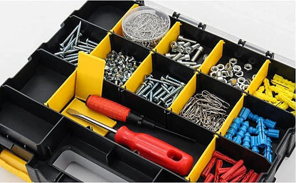 Hardware Organizer Box 34 Compartments Small Parts Organizer with Removable Dividers Durable Plastic Double Side Tools Box Screw Organizer For Nuts, Bolts, Screws, Nails, Small Hardware (Yellow)