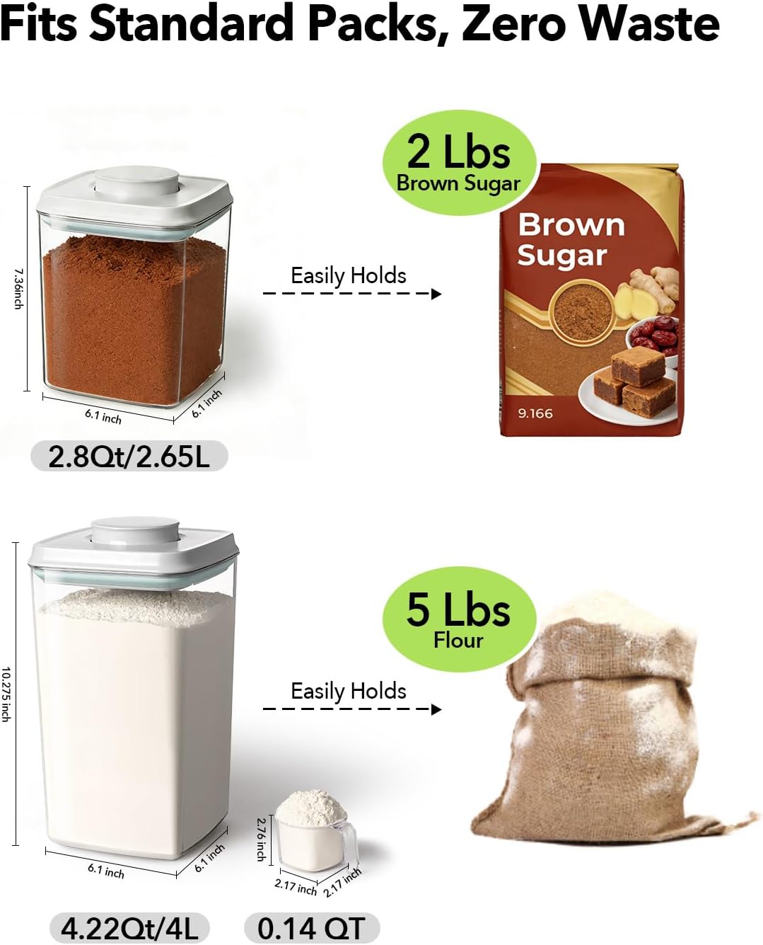 Airtight Food Storage Container with One-Touch Lid, 2.8 QT / 2.65 L Stackable BPA-Free PET for Coffee, Sugar, Spices & Pantry Organization.