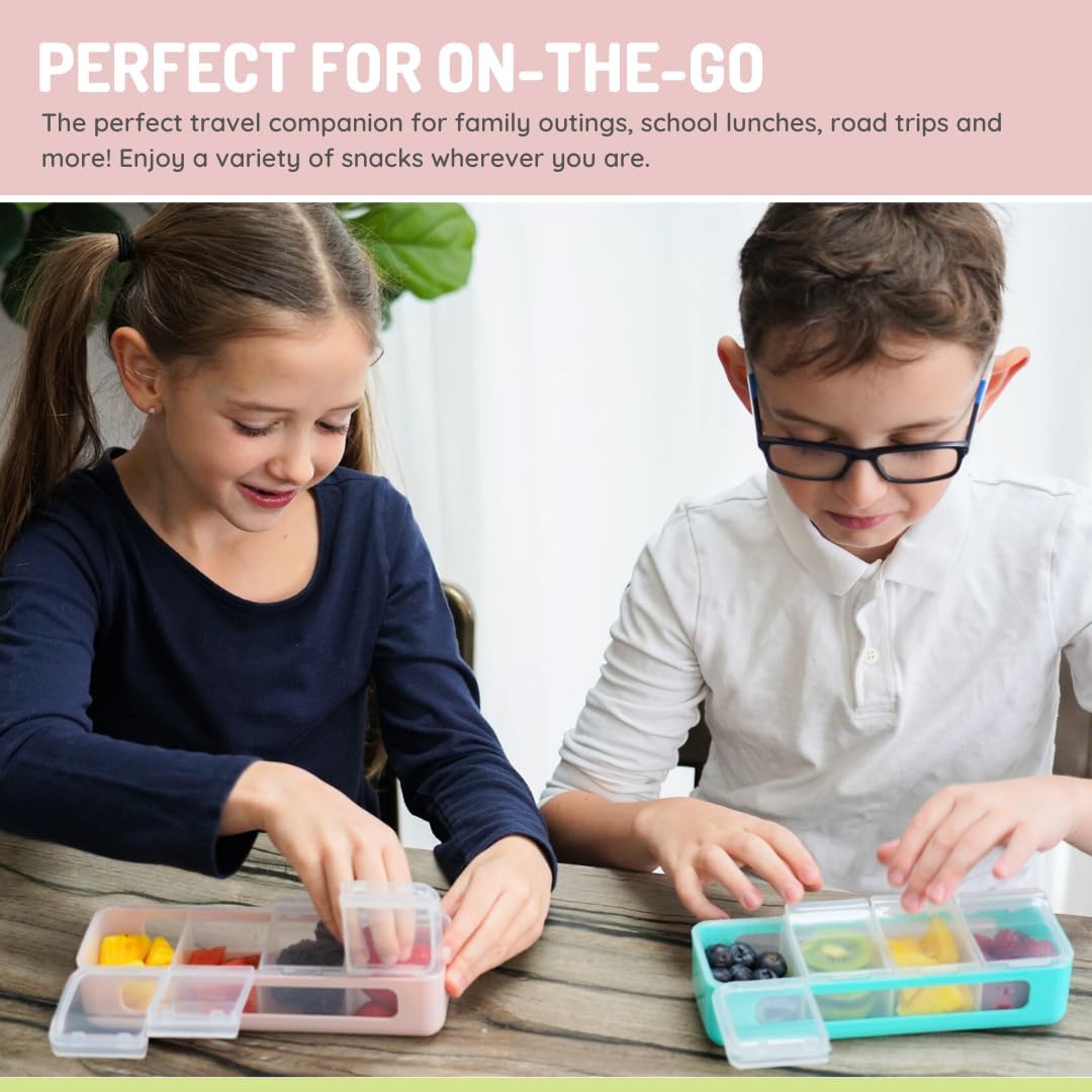 melii Snackle Box | 4 Compartment Snack Container with Individual Lids, BPA-Free Food Storage for Travel, School & On-the-Go Snacks, Kids & Family Organizer (Berry)