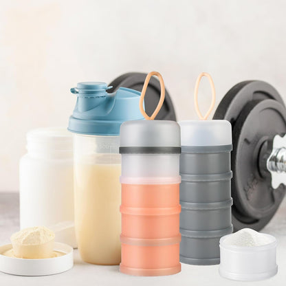 Ysglory 3 Packs Protein Powder Storage Container 4 Stackable Formula Dispenser Portable Protein Powder Travel Container Milk Powder Container to Go for Workout, Fitness, Travel (Gray,White,Blue)