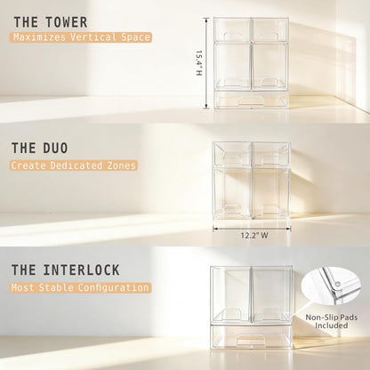 Baby Bottle Organizer, Large Capacity Stackable Acrylic Storage with Non-Slip Pads, for Baby Bottles, Pump Parts, Kitchen Countertop, Pantry, Vanity