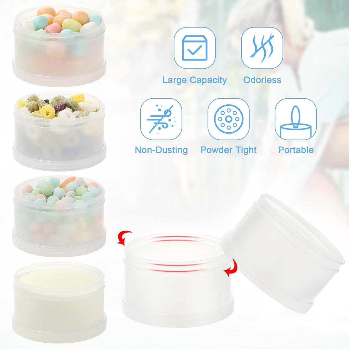 Accmor Protein Powder Container to Go with Funnels Stand, 4 Compartments Stackable Protein Powder Dispenser for Workout, Fitness, Travel