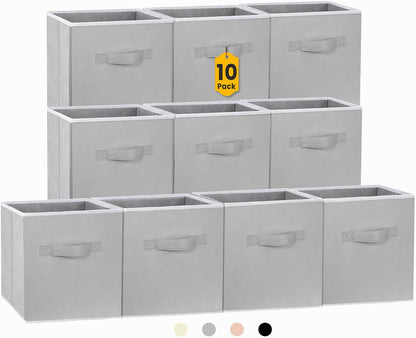 Criusia Large Storage Cubes, 13x13 Cube Storage Bins (Set of 10), Fabric Collapsible Storage Bins with Dual Handles, Foldable Cube Baskets for Shelf, Closet Organizers and Storage Box (Grey)