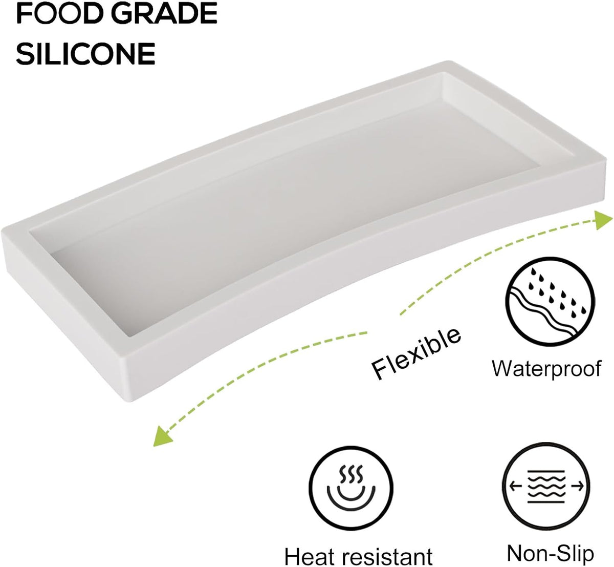Small Silicone Bathroom Vanity Tray Rectangle Soap and Sponge Holder Kitchen Sink Organizer for Scrubber, Lotion Bottles, Perfume, Jewelry, Candle, Key Trinket Ring, Black