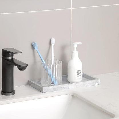 Small Silicone Bathroom Vanity Tray Rectangle Soap and Sponge Holder Kitchen Sink Organizer for Scrubber, Lotion Bottles, Perfume, Jewelry, Candle, Key Trinket Ring, Black