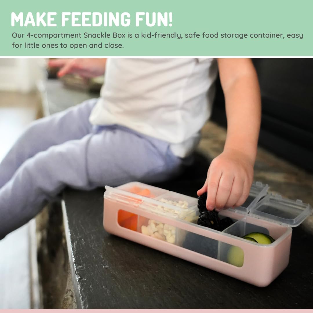 melii Snackle Box | 4 Compartment Snack Container with Individual Lids, BPA-Free Food Storage for Travel, School & On-the-Go Snacks, Kids & Family Organizer (Berry)