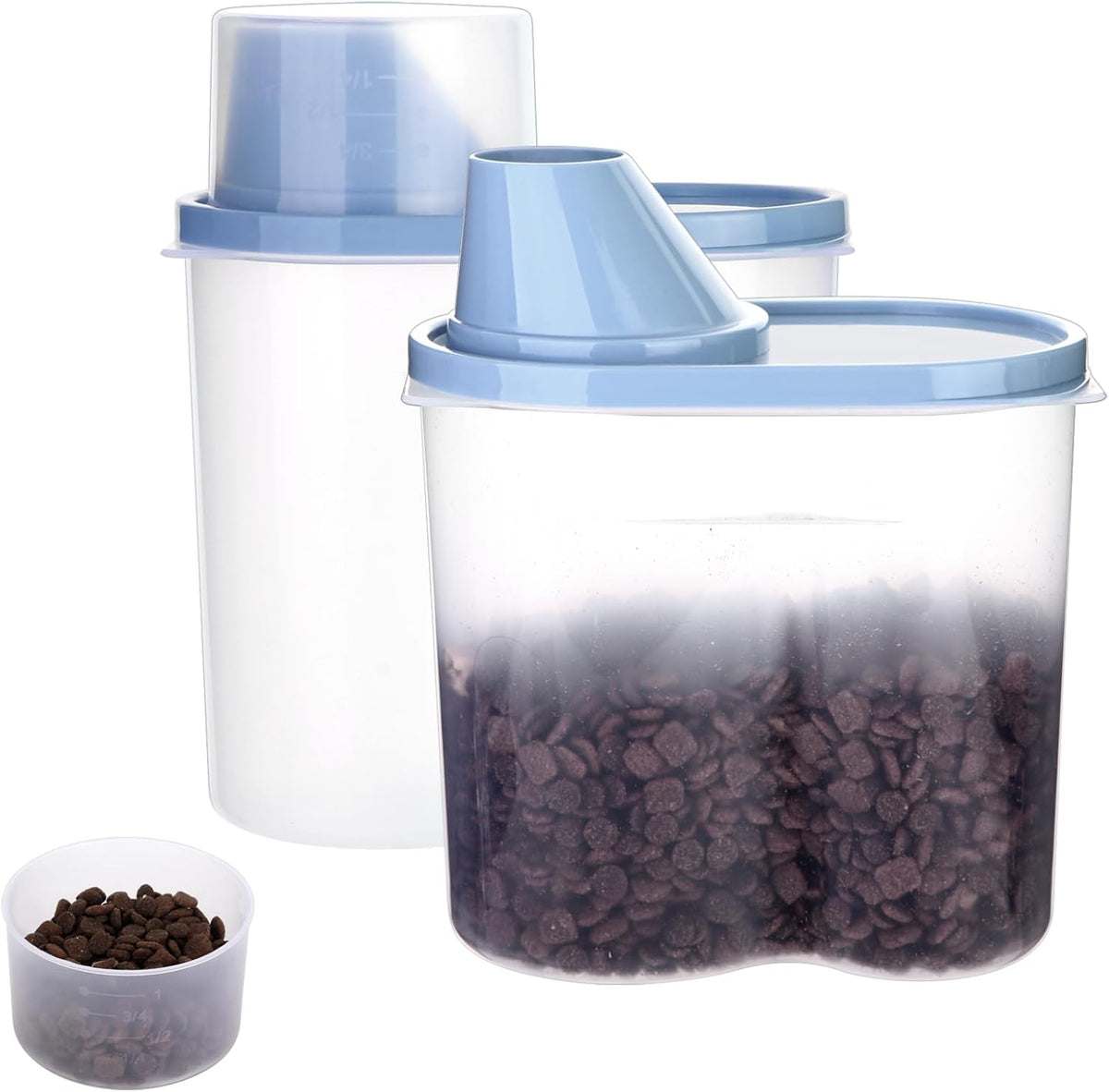 2 Pack 2lb/2.5L Pet Food Storage Container with Measuring Cup, Can Covers and Bowl for Small Dog, Cat, Waterproof-BPA Free