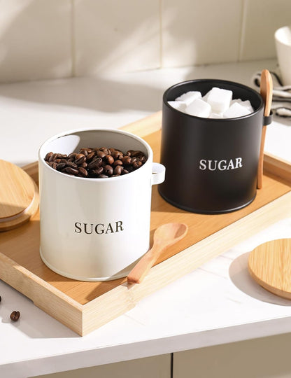 AISBUGUR Sugar Bowl with Lid and Spoon: 17oz Metal Sugar Container - Airtight Food Sugar Jar - Coffee Bar Accessories - Countertop Kitchen Decor (White)