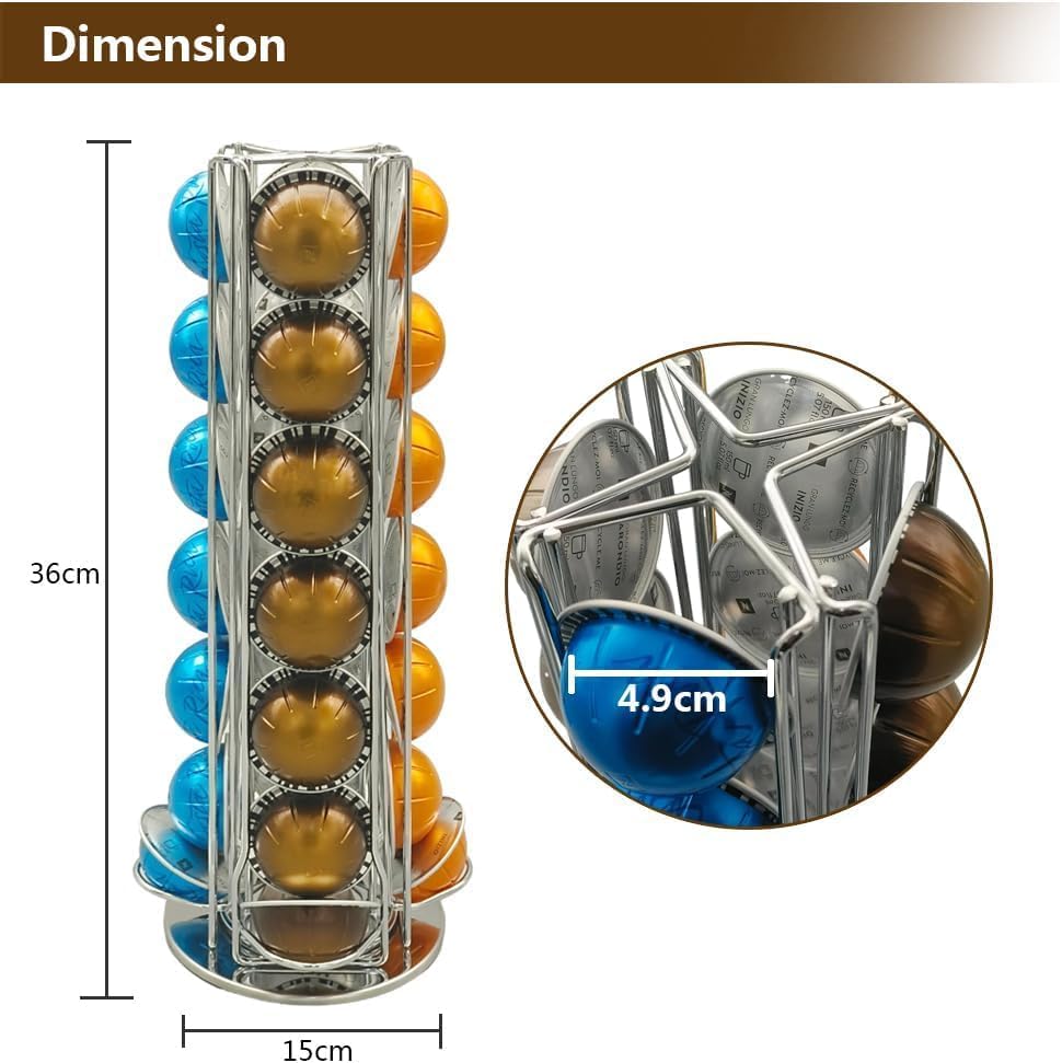 Miuly Coffee Capsule Holder For Nespresso Vertuoline, Coffee Capsule Stands Rotating Pod Rack holds 28 Nespresso Vertuo Pods, Black