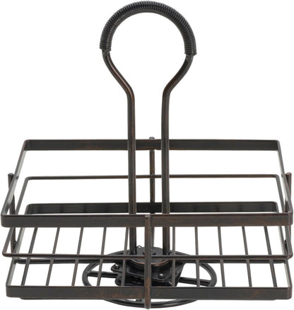 Gourmet Basics by Mikasa Nova Rotating Condiment Caddy, Handcrafted Iron and Acacia Wood Table Organizer with Spinning Platform and Carrying Handle, Contemporary Black Finish, 8.75 x 7 x 9.25 Inches