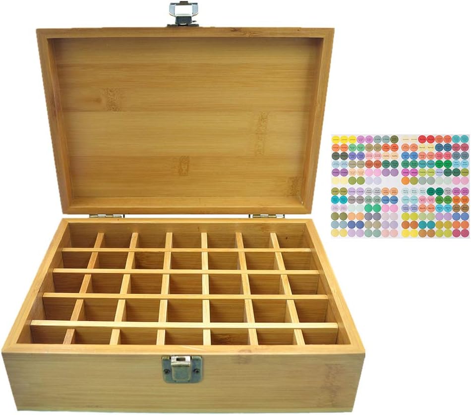 Pure Vie Essential Oil Bamboo Storage Box Travel Display Presentation, Holds 26 Bottles for 5, 10, 15ml - Aromatherapy Organizer Nail Polish Fragrance Container - Keep Your Oils Safe & Space Saver