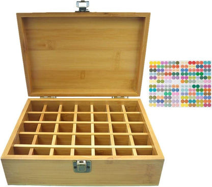 Pure Vie Essential Oil Bamboo Storage Box Travel Display Presentation, Holds 26 Bottles for 5, 10, 15ml - Aromatherapy Organizer Nail Polish Fragrance Container - Keep Your Oils Safe & Space Saver