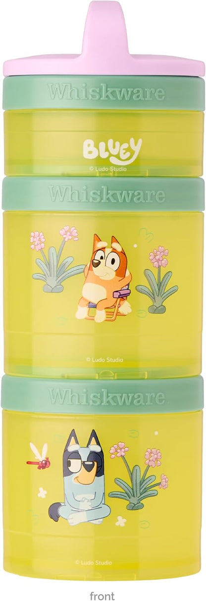 Whiskware Bluey Stackable Snack Containers for Babies, Toddlers, and Kids, 3 Stackable Snack Cups for School and Travel, Cupholder Friendly, Bluey and Bingo! Let’s Do This!