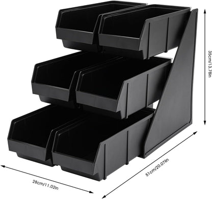 6 Compartment Serve Condiment Bin, 3-Tier Self Serve Condiment Bin Stand, Plastic Containers Storage Bins, Countertop Condiment Organizer for Coffee Shops Restaurants Bars