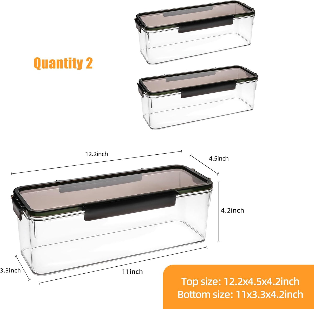 Horizontal Rice and Pasta Storage Containers, Set of 2 (5.2L) Airtight Kitchen Containers with Lids for Spaghetti, Crackers, Chips, Flour, and Noodles, Mouse-Proof Design