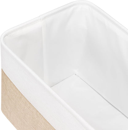 Univivi 4PC Small Fabric Storage Bins,15x6x5 inch Long Narrow Storage Baskets with PU Handles for Closet,Cabinet,Countertop Organizing Small Items (Gray,15x6x5 inch)