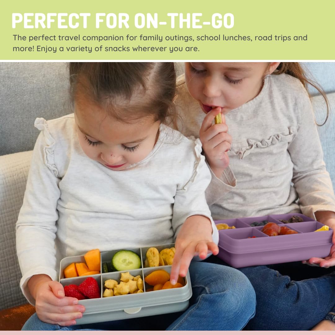 melii Snackle Box | 6-Compartment Divided Snack Container, BPA-Free Food Storage with Removable Dividers for School, Travel & On-the-Go Snacking Purple Cat