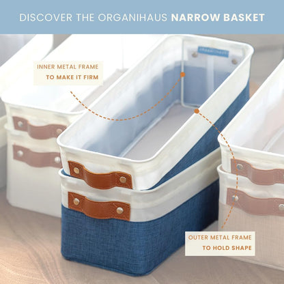 OrganiHaus 12x8in Canvas Storage Baskets 3 Pack | SMALL Fabric Bins for Shelves | Pantry & Bathroom Organizer | Beige/Off-White