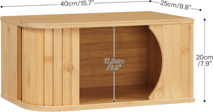 HOOBRO Bread Box, Bamboo Bread Box for Kitchen Countertop, Corner Bread Box with Roller Door, Bread Storage Container, Bamboo Food Storage Cabinet, for Kitchen, Dining Room, Natural YL20MB01
