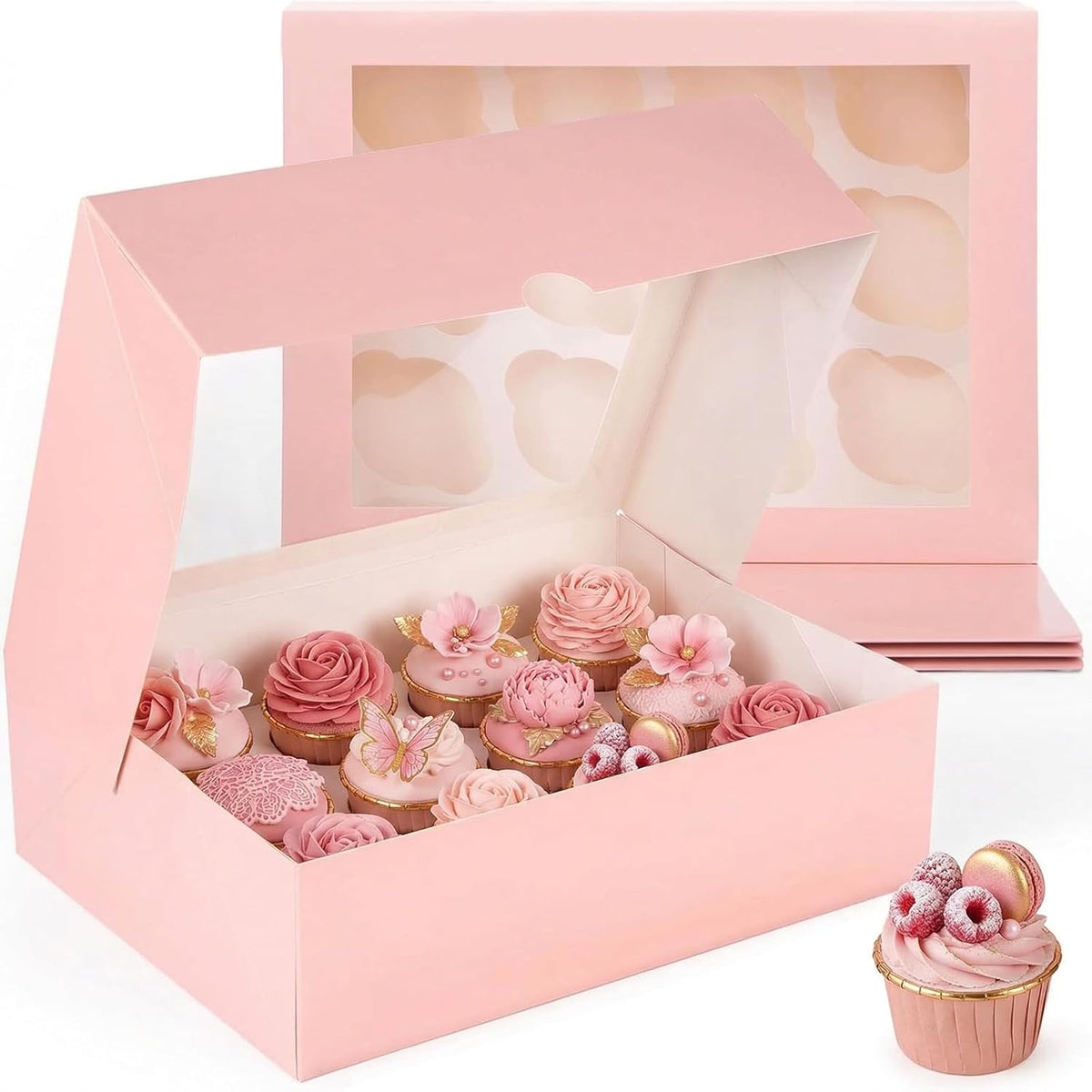 VGOODALL 12 Count Cupcake Boxes, 6PCS Cupcake Container with Window Boxes Holding 72 Pastry Box for Birthday Holiday Party Bakery Supplies 13.2"x9.8"x4"