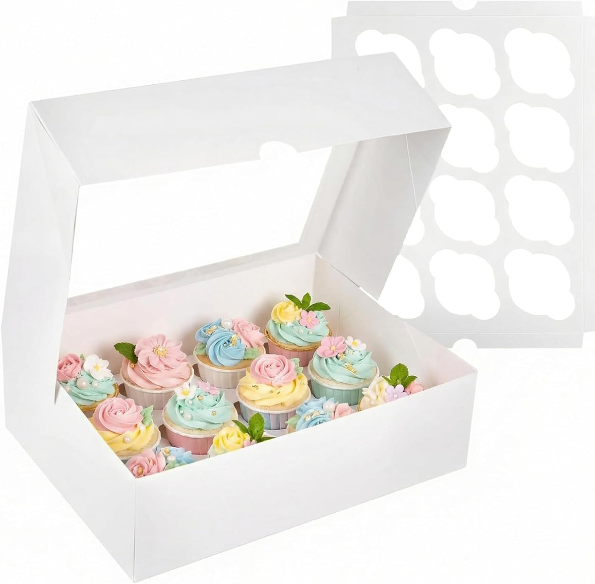 VGOODALL 12 Count Cupcake Boxes, 6PCS Cupcake Container with Window Boxes Holding 72 Pastry Box for Birthday Holiday Party Bakery Supplies 13.2"x9.8"x4"
