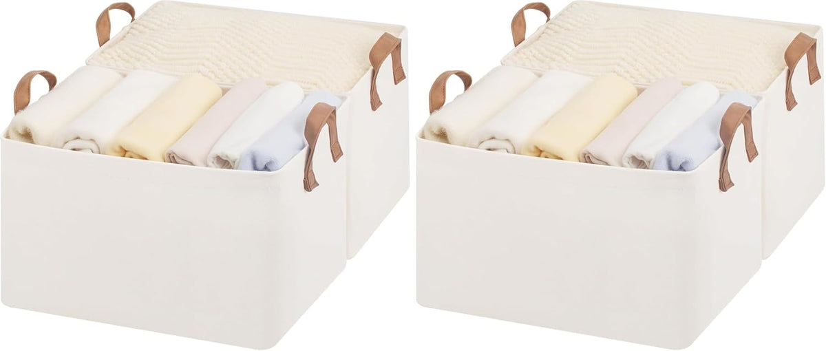 StorageWorks Storage Bins, Shelves Baskets for Organizing, Fabric Closet Organizers with Handles, Metal Frame, Beige-Cotton-linen, 2-Pack