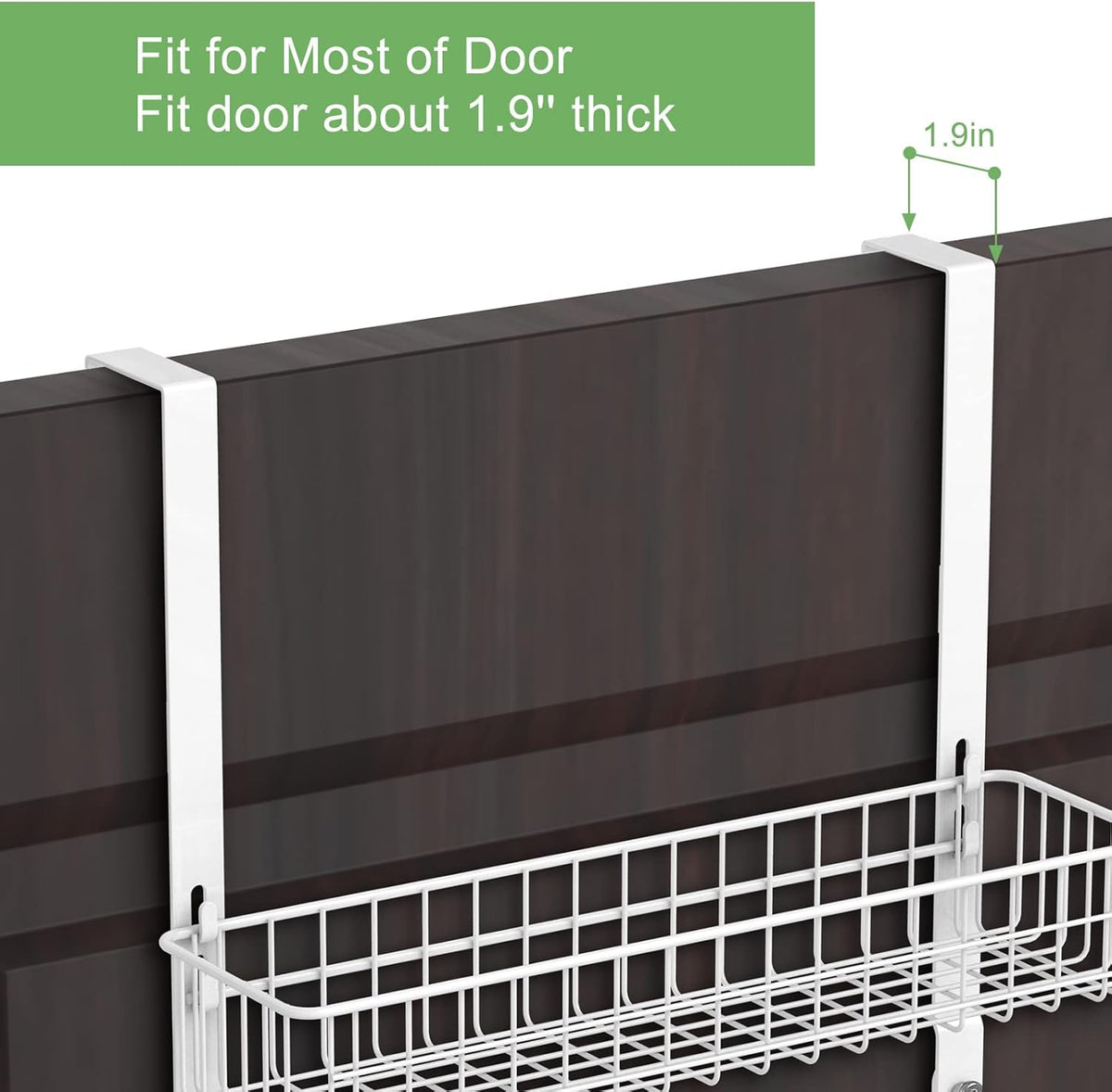 Over the Door Pantry Organizer 3 Tier Hanging Basket Back Door Storage Rack Shelf Metal Over the Door Shelves with 3 Baskets and 5 Hooks for Bathroom Kitchen Pantry Bedroom, Black