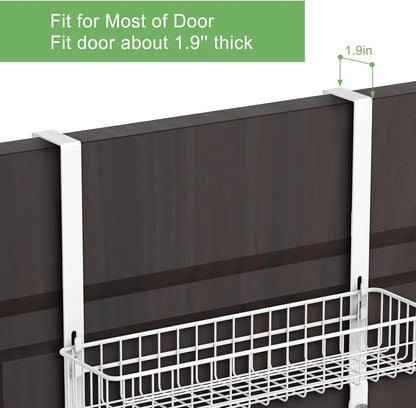 Over the Door Pantry Organizer 3 Tier Hanging Basket Back Door Storage Rack Shelf Metal Over the Door Shelves with 3 Baskets and 5 Hooks for Bathroom Kitchen Pantry Bedroom, Black