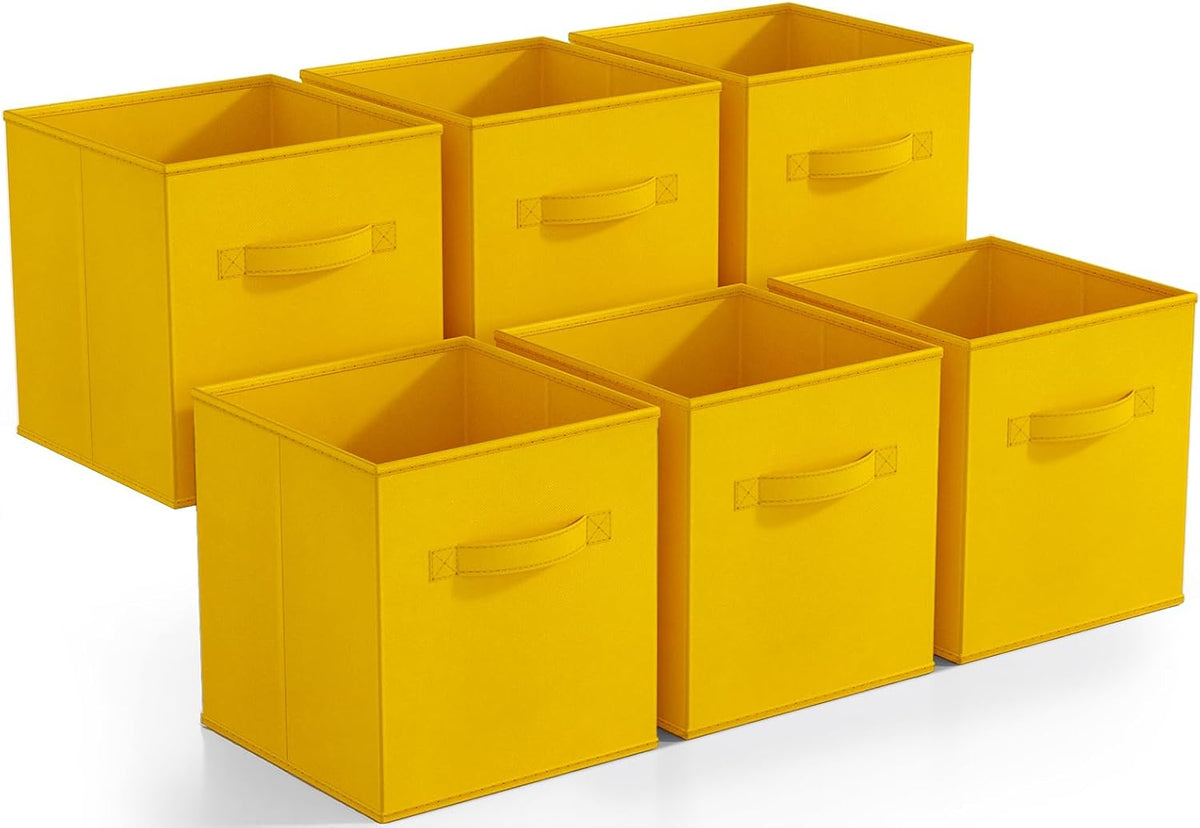 Sorbus Foldable Storage Cubes - 6 Fabric Baskets for Organizing Pantry, Closet, Shelf, Nursery, Playroom, Toy Box, Cubby -11 Inch Dual Handle Collapsible Closet Organizers and Storage Bins (Navy Blue)