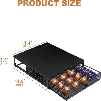 Sedegn Coffee Pod Holder Counter Coffee Vertuo Capsules Storage Organizer with Sliding Drawer Compatible For 35 K-Cup Pods No Assembly Needed Rustic Brown