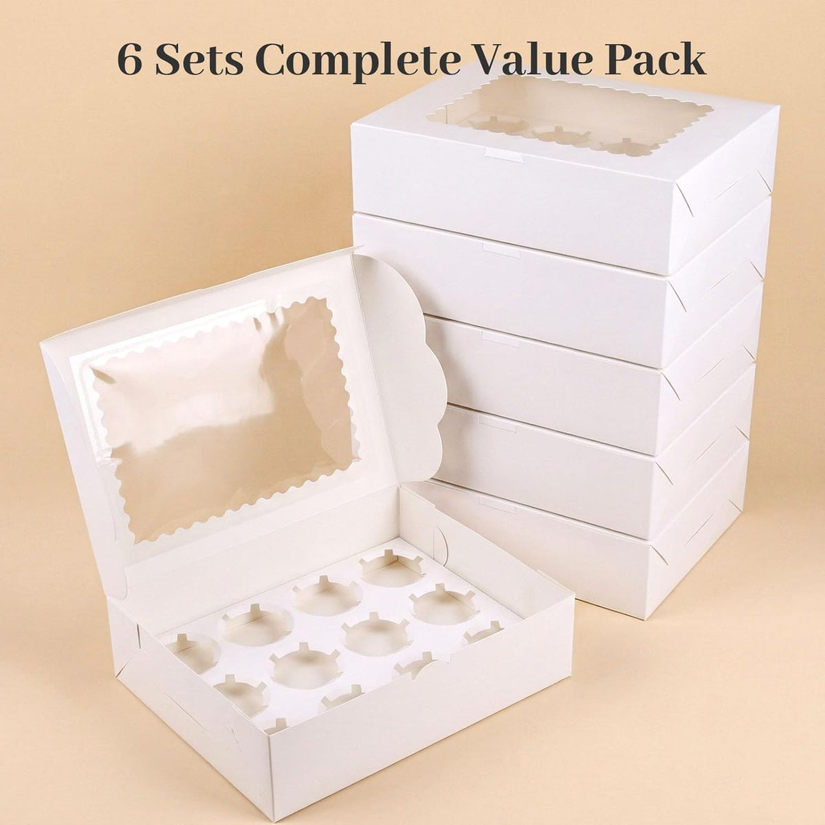 VGOODALL 12 Count Cupcake Boxes, 6PCS Cupcake Container with Window Boxes Holding 72 Pastry Box for Birthday Holiday Party Bakery Supplies 13.2"x9.8"x4"