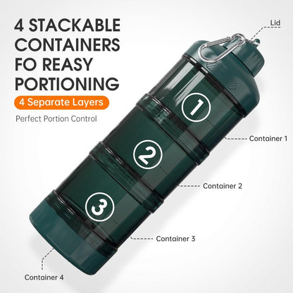 BYLWORKOUT 3-Layer Protein Powder Travel Container with Funnel and Keychain | Portable Food Storage Organizer for Gym, Fitness, Kitchen, Camping, Hiking, and Travel (Emerald Green)
