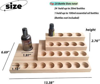 Essential Oil Display Stand 4 Tier Essential Oil Holder Solid Wood Essential Oil Rack for 24 Bottles Tabletop Display Holder Bottle Organizer for 5-20ml Bottles Display for Essential Oils