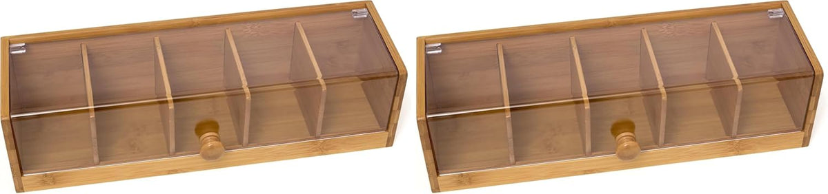 Lipper International 8187 Bamboo Wood and Acrylic Tea Box with 5 Sections, 14" x 5" x 3-3/4"