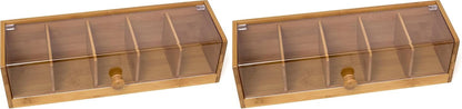 Lipper International 8187 Bamboo Wood and Acrylic Tea Box with 5 Sections, 14" x 5" x 3-3/4"