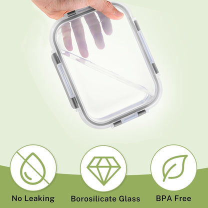 8 Pack Borosilicate Glass Food Storage Containers with Lids, Glass Meal Prep Containers, Airtight Bento Lunch Boxes with Snap Locks, Oven, Freezer and Dishwasher Safe, BPA Free, Kitchen Storage Set