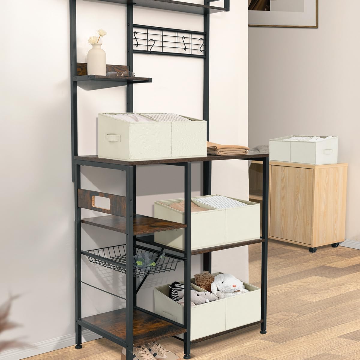 DIMJ Closet Storage Bins - Fabric Storage Baskets for Shelves, Collapsible Closet Organizers and Storage with Handles, Trapezoid Shelf Organization Storage Cubes for Purse, Toys, Books, Towel, Socks