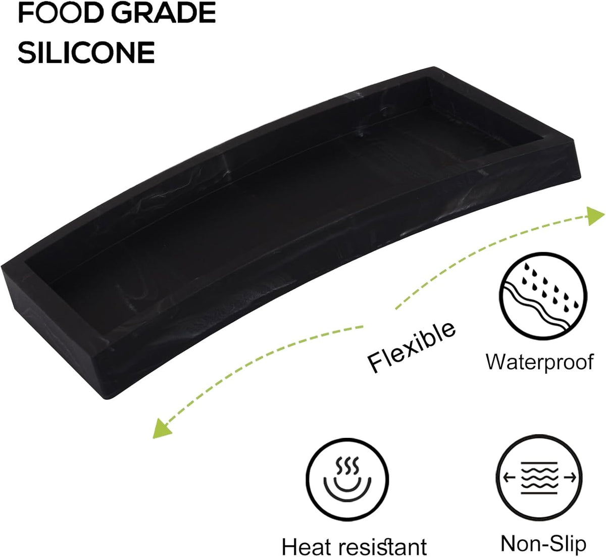 Small Silicone Bathroom Vanity Tray Rectangle Soap and Sponge Holder Kitchen Sink Organizer for Scrubber, Lotion Bottles, Perfume, Jewelry, Candle, Key Trinket Ring, Black