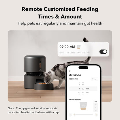 Automatic Cat Feeder, 5G WiFi Automatic Dog Food Dispenser with Freshness Preservation, 5L Timed Pet Feeder with Low Food Sensor, Up to 10 Meals Per Day, Granary Black