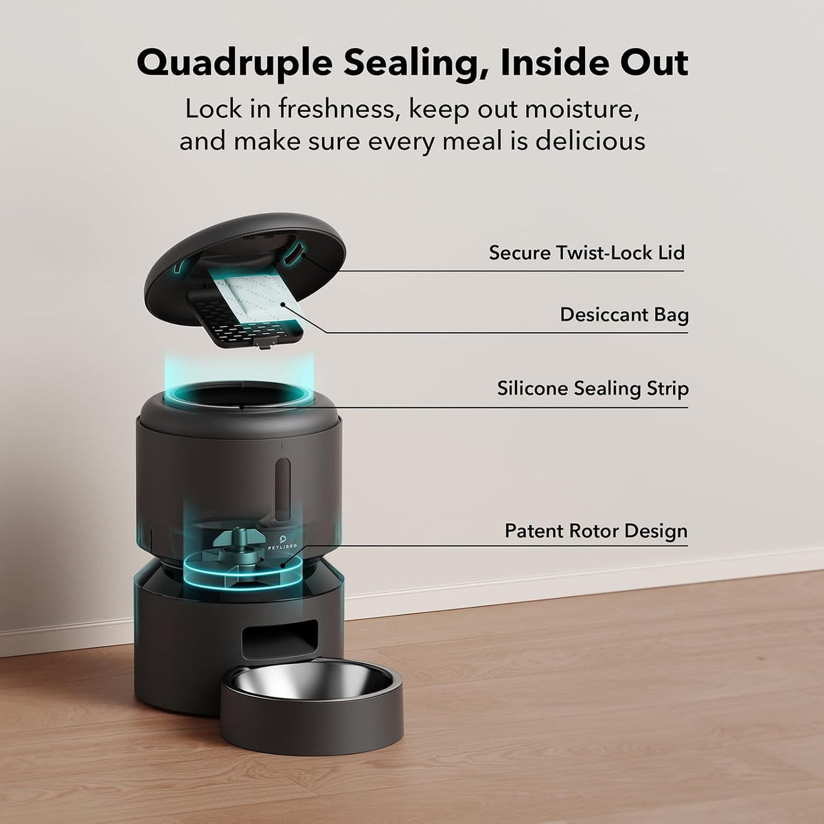 Automatic Cat Feeder, 5G WiFi Automatic Dog Food Dispenser with Freshness Preservation, 5L Timed Pet Feeder with Low Food Sensor, Up to 10 Meals Per Day, Granary Black
