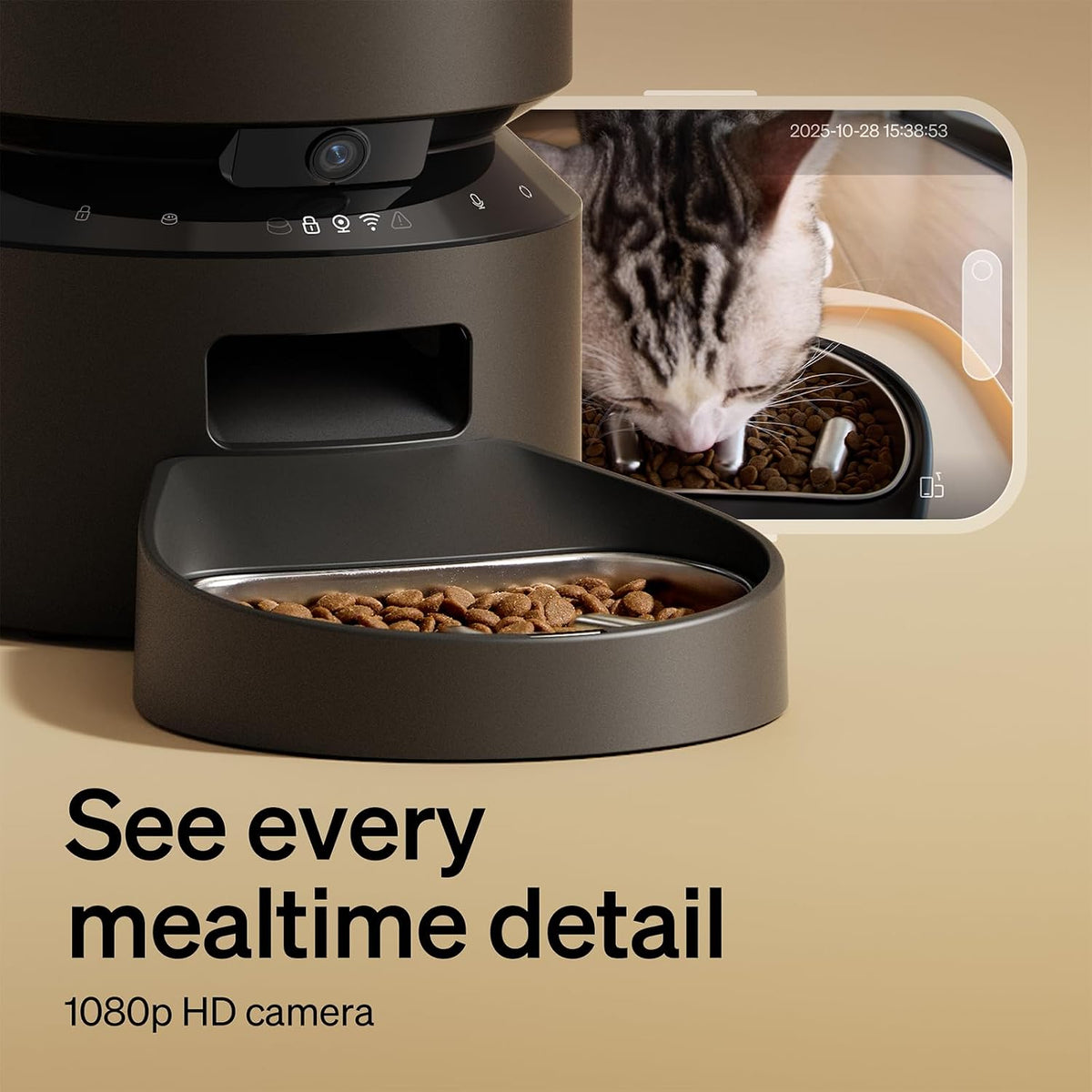 Automatic Cat Feeder, 5G WiFi Automatic Dog Food Dispenser with Freshness Preservation, 5L Timed Pet Feeder with Low Food Sensor, Up to 10 Meals Per Day, Granary Black