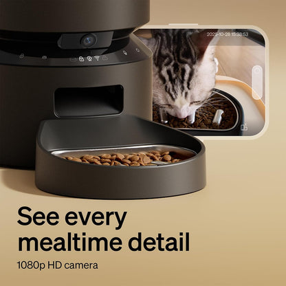 Automatic Cat Feeder, 5G WiFi Automatic Dog Food Dispenser with Freshness Preservation, 5L Timed Pet Feeder with Low Food Sensor, Up to 10 Meals Per Day, Granary Black