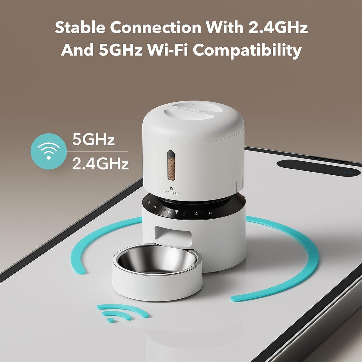 Automatic Cat Feeder, 5G WiFi Automatic Dog Food Dispenser with Freshness Preservation, 5L Timed Pet Feeder with Low Food Sensor, Up to 10 Meals Per Day, Granary Black