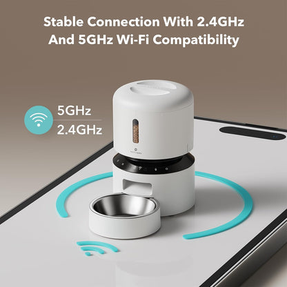 Automatic Cat Feeder, 5G WiFi Automatic Dog Food Dispenser with Freshness Preservation, 5L Timed Pet Feeder with Low Food Sensor, Up to 10 Meals Per Day, Granary Black