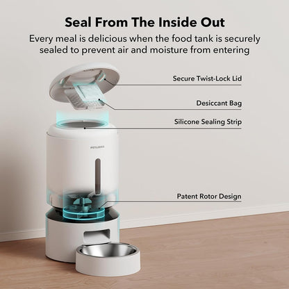 Automatic Cat Feeder, 5G WiFi Automatic Dog Food Dispenser with Freshness Preservation, 5L Timed Pet Feeder with Low Food Sensor, Up to 10 Meals Per Day, Granary Black