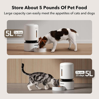 Automatic Cat Feeder, 5G WiFi Automatic Dog Food Dispenser with Freshness Preservation, 5L Timed Pet Feeder with Low Food Sensor, Up to 10 Meals Per Day, Granary Black